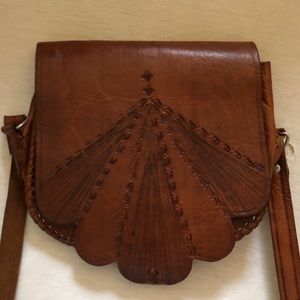 detailed brown real leather crossbody